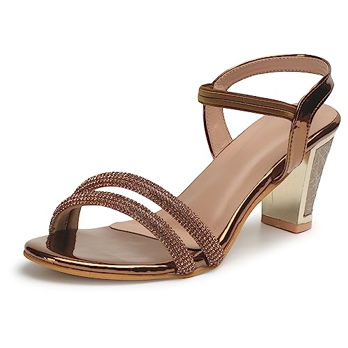 XE Looks Stylish Copper Women's Fashion Sandals | Faux Leather Comfortable and Trendy Slip On Heel | For Wedding Occasion 3 Inches Heel | For Women & Girls
