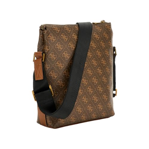 GUESS Men Brown Polyurethane Monogram Vezzola Eco Xbody Bag with Zipper