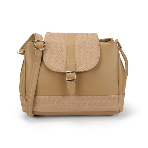 Mochi Women's Beige Elegant Shoulder Bag with Buckle Strap(66-711)