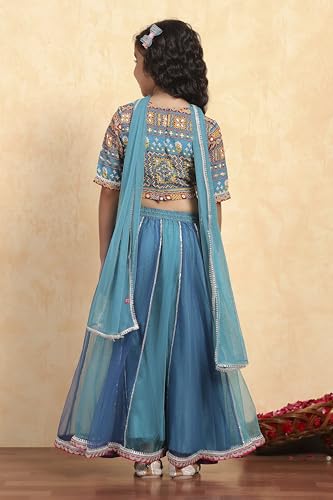 Biba Girls Blue Cotton Printed Kalidar Lehenga Set_2-3Y