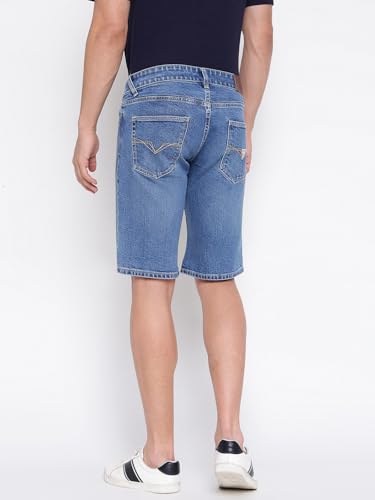 GUESS Sonny Blue Solid Mid Rise Regular Fit Denim Shorts