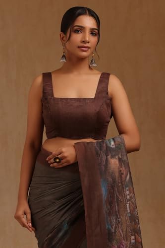 Soch Womens Olive Chanderi Digital Print Saree