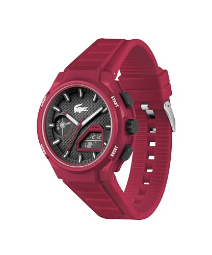 Lacoste Lc33 Qtz Basic Black Round Dial Men's Watch|Red Silicone Material|Red Color Band - 2011368