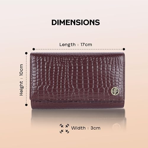 HAMMONDS FLYCATCHER Genuine Leather Wallet for Woman with 8 Card Slots - Clutch Purse for Women, Ladies Wallet for Women Stylish, Ladies Purse for Women Wallet - Croc Redwood