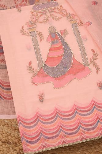 Soch Womens Blush Pink Kota Ethnic Motifs Unstitch Dress Material With Cutdana