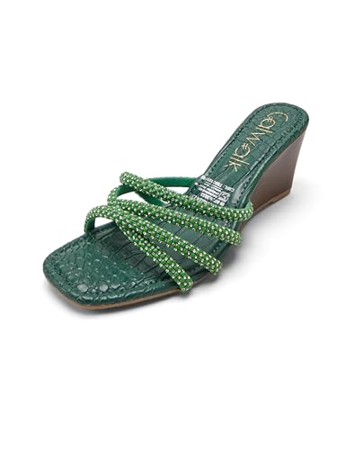 Catwalk Women Stylised SLIP-ON Wedges | For Women & Girls (GREEN,8 UK)