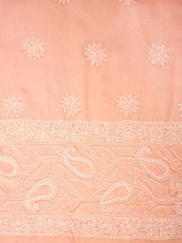 Ada Hand Embroidered Lucknowi Chikankari Unstitched Cotton Dress Material Suit Piece with Dupatta for Women 01A821973 Peach