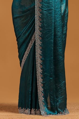 Soch Womens Blue Organza Saree With Stone Work