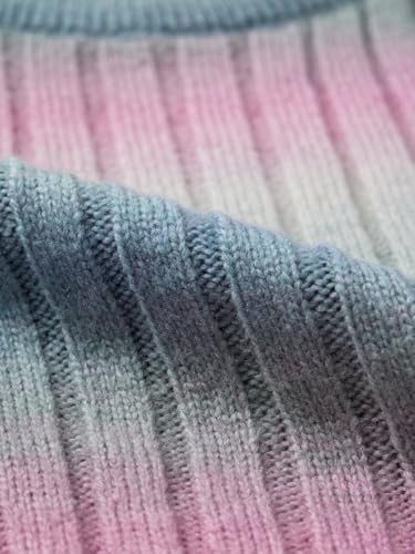 The Souled Store Blushwood Women and Girls Full Sleeves Round Neck Light Blue Pink Pastel Tie Dye Acrylic Polyester Ribbed Knit Casual Winter Oversized Pullovers