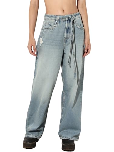 ONLY Women's Wide Leg Mid-Rise Blue Jeans
