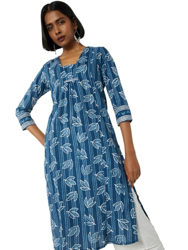 Max Women Printed Straight Kurta (Blue_S)
