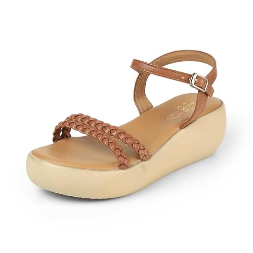 tresmode LEVE Tan Women's Dress Wedge Sandals in Size 6 UK / 39 EU