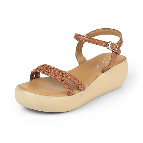 tresmode LEVE Tan Women's Dress Wedge Sandals in Size 5 UK / 38 EU
