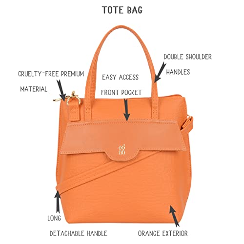 Baggit Women Orange Tote Handbag Small Size | Ladies Stylish Casual Purse Bag