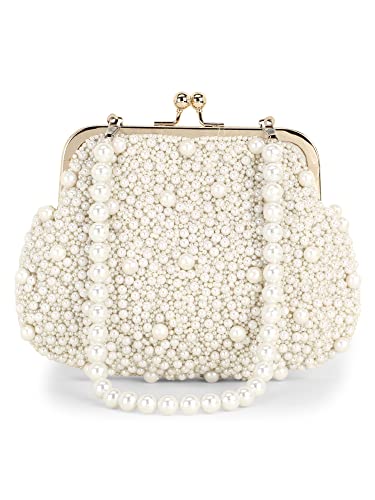 Anekaant Pearl Embellished Pochette Clutch for Women | Ivory Faux Silk Bag for Festive, Wedding & Evening Occasions