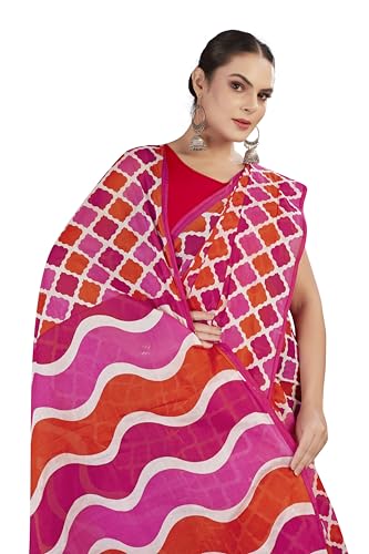 TAMAIRA FASHION Women's Printed Pure Cotton Mulmul Saree Without Blouse Piece(2487_Red&Pink)