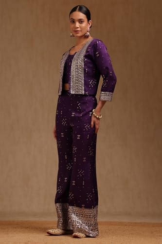 Soch Womens Purple Brocade Ethnic Motifs Co-Ord Set With Sequins