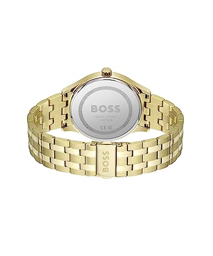 Hugo Boss Stainless Steel Elite Analog Black Dial Men Watch-1513897, Gold Band