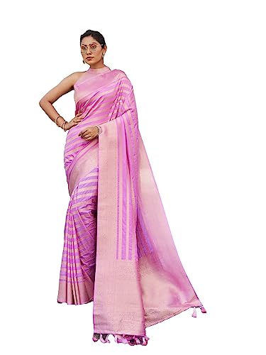 Vardha Women's Banarasi Georgette Saree with Unstitched Blouse Piece - Gold Zari Woven Work Sarees for Wedding (Vritika_668)