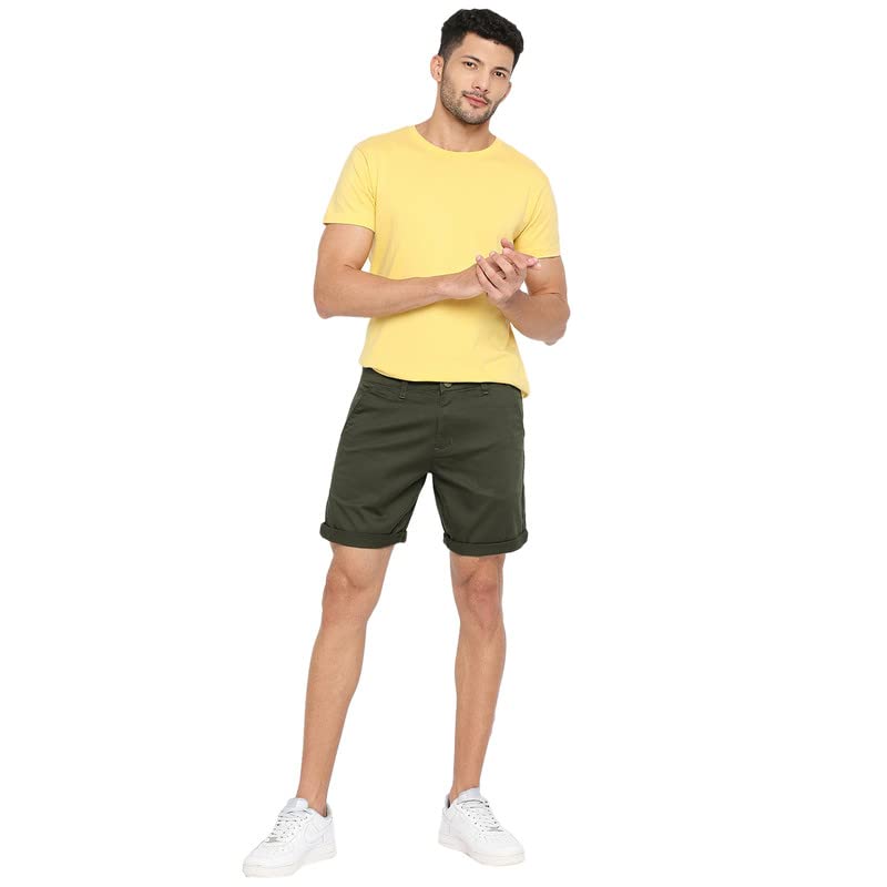BEEVEE Mens Olive Fixed Waist Shorts.(Olive_42)