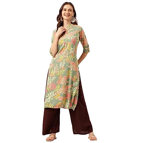 Divena Green Floral Digital Printed Straight Fold Sleeve Kurta