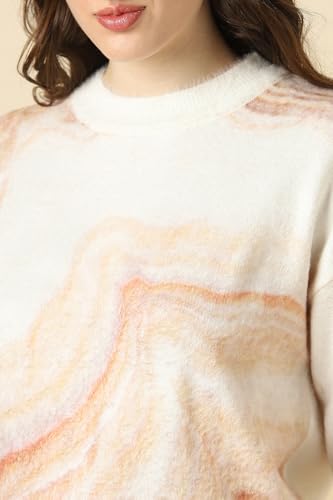 Women Beige Print Round Neck Casual Sweater