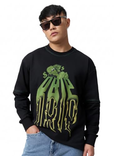The Souled Store Richie Rich: Drip Men and Boys Long Sleeves Round Neck Black Graphic Printed Casual Lightweight Drop Shoulder Streetwear Trendy Oversized Full Sleeve T-Shirt