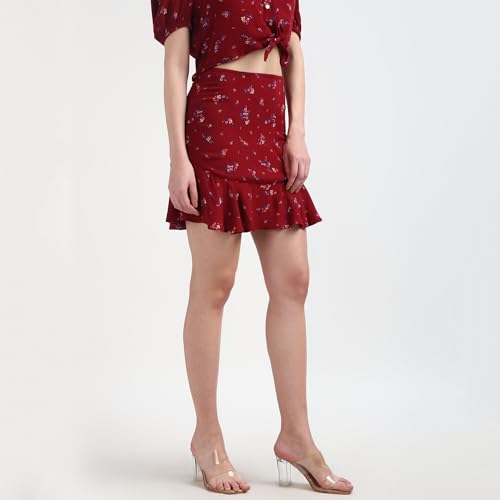 Tommy Hilfiger Red Printed High Rise Skater Mini Skirt