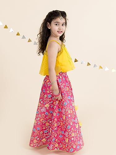 Pspeaches Girls Polyester Coral Yellow Ready To Wear Readymade Lehenga Choli (Orange-5-6Y), 5-6 Years