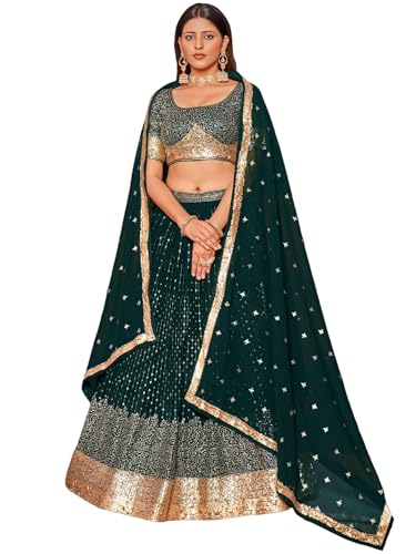 Zeel Clothing Women's Sequins and Thread Embroidery Georgette Semi Stitched Lehenga Choli With Dupatta (5078-Green-Womens-Lehenga-Choli-Latest; Free Size)