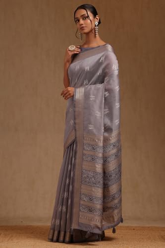 Soch Womens Grey Tussar Warli Print Saree