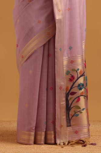 Soch Womens Lavender Chanderi Botanical Zari Woven Saree With Tassel