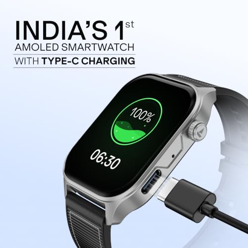 boAt New Launch Ultima Vogue 2, India's First AMOLED Type-C Smartwatch, 1.96" Display, 1000 nits Brightness, Metal Body w/Premium Straps, 10-Days Battery Life, Smartwatch for Men & Women(Active Black)