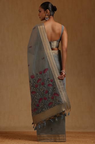 Soch Womens Blue Chanderi Floral Woven Design Saree