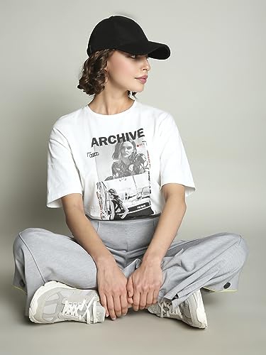 VERO MODA Women Graphic Print Cotton Drop Shoulder White T-Shirt