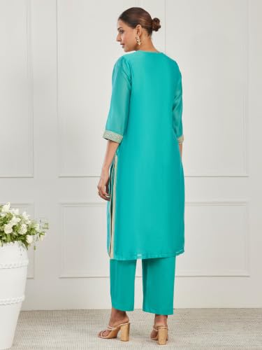 BIBA Dyed Cotton Silk Straight Festive Kurta With Palazzo And Dupatta