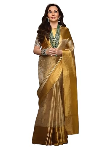 VFCollections - NITA AMBANI - BANARASI GOLDEN EMBOSSED PREMIUM SOFT TISSUE SILK SAREE (VFC649-2)