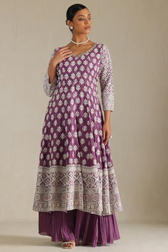 Soch Womens Purple Chinon Embroidered Salwar Suit With Thread Work