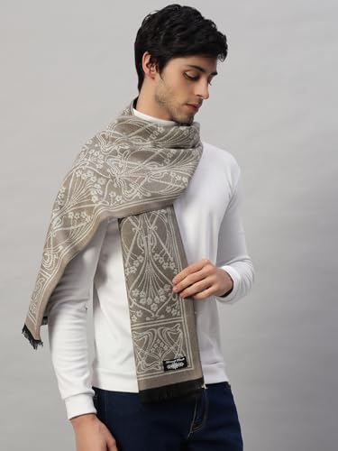 Ravaiyaa - Attitude is everything Men Reversible Floral Pattern Wool Scarf Muffler Winter Wear Warm Scarves 72" X 14" Inch (Beige)