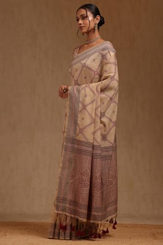 Soch Womens Beige Chanderi Woven Design Saree