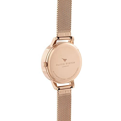 Olivia Burton 3D Bee Qtz Basic Grey & Bee Round Dial Women's Watch|Ionic Plated Rose Gold Steel Material|Gold Color Band - OB16EX116