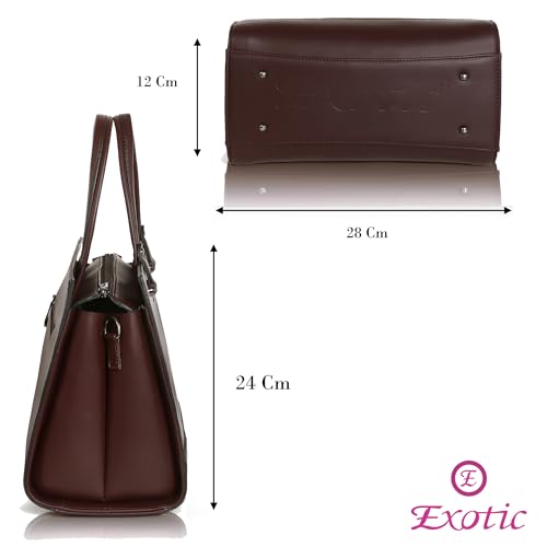 EXOTIC Women Feminina Solid Top Handle Tote Hand Bag, BROWN