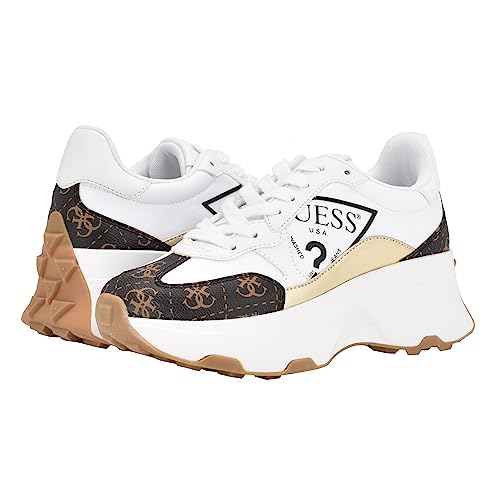 Guess Women's Calebb3 Trainers, White Brown 145, 7 UK