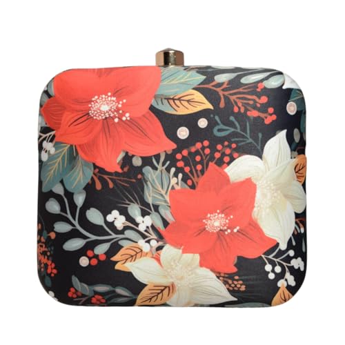 Artklim Red and White Floral Printed Clutch