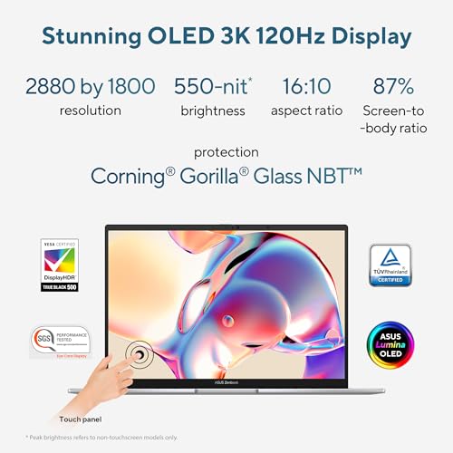 ASUS Zenbook 14,Smartchoice,Intel Core Ultra 5 (Series 2),16GB,1TB,3K OLED Touch Screen,14" (35.5 cm),120Hz,Win 11,M365 Basic (1Y),Office 2024, Silver,1.28 kg,UX3405CA-PZ345WS,Thin & Light Laptop