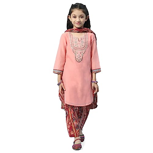 BIBA Girls Girl's Polyester Salwar Suit Set (KW5381AW23SLMORG_Orange