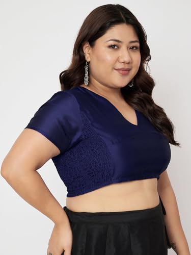 studio rasa Women's Plus Size Silk Blend Stretchable Blouse for Wedding Festive Party (TPWPC225BL66-6XL_Navy_6XL)