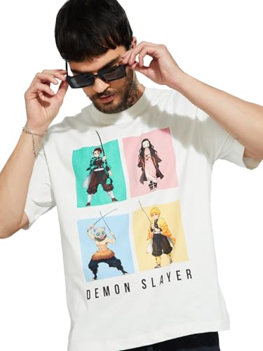Max URB_N Men Demon Slayer Oversized T-Shirt(Off White_XL)
