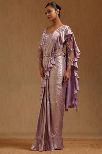 Soch Womens Lavender Fendy Tissue Solid Ready to Wear Saree