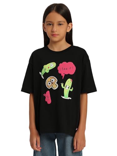 VERO MODA Girl's Graphic Print Regular Fit Black T-Shirt